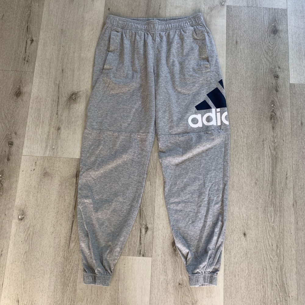 Adidas Mens Gray Heather Badge of Sport Logo Jogger Sweatpants Size Medium